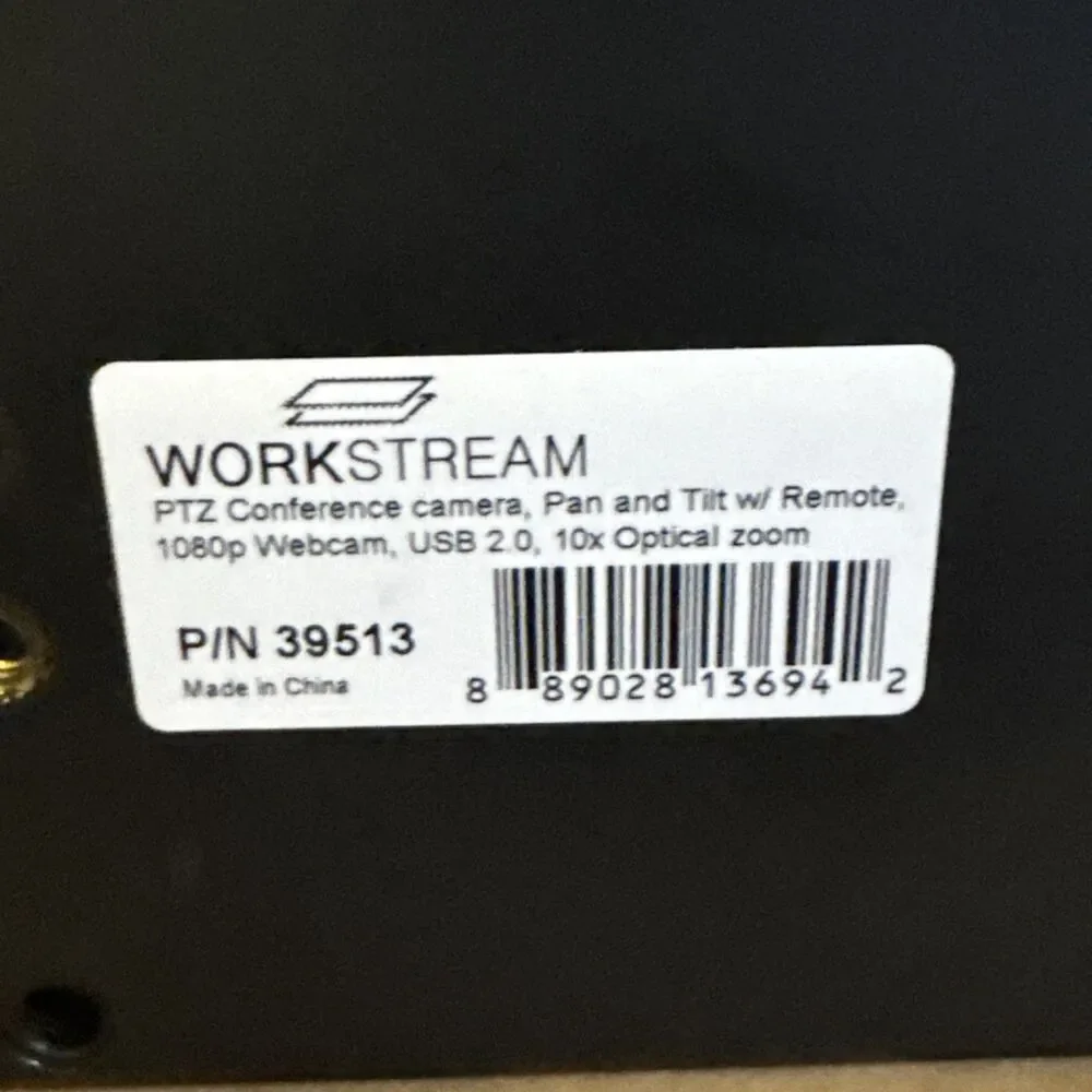 Workstream PTZ Camera, 1080P, 10x Zoom, Pan, Tilt, Extended USB cable & Remote